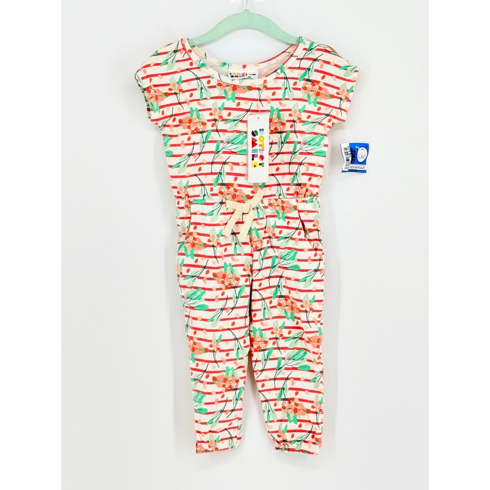 Girls Floral Striped Florals Cotton Jumpsuit Red White Green 12-24M New